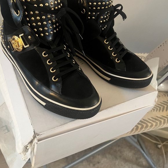 Versace Black and Gold High-Top Sneakers